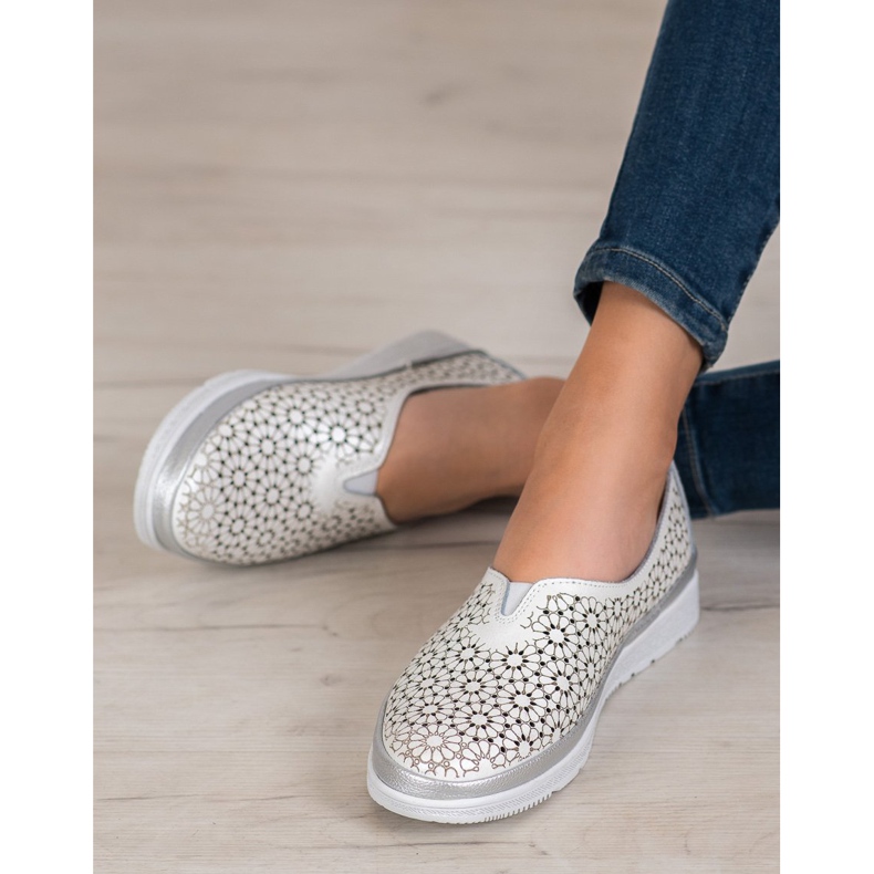 Filippo Läderslipor med blommönster vit gul 1