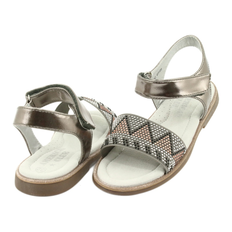 American Club Girls 'Sandals Leather Silver Metallic Insert med paljetter GC07/20 3