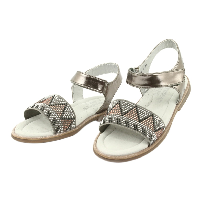 American Club Girls 'Sandals Leather Silver Metallic Insert med paljetter GC07/20 silver- 2