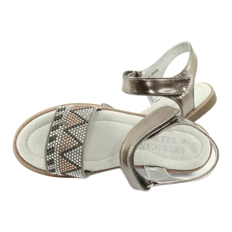 American Club Girls 'Sandals Leather Silver Metallic Insert med paljetter GC07/20 silver- 4