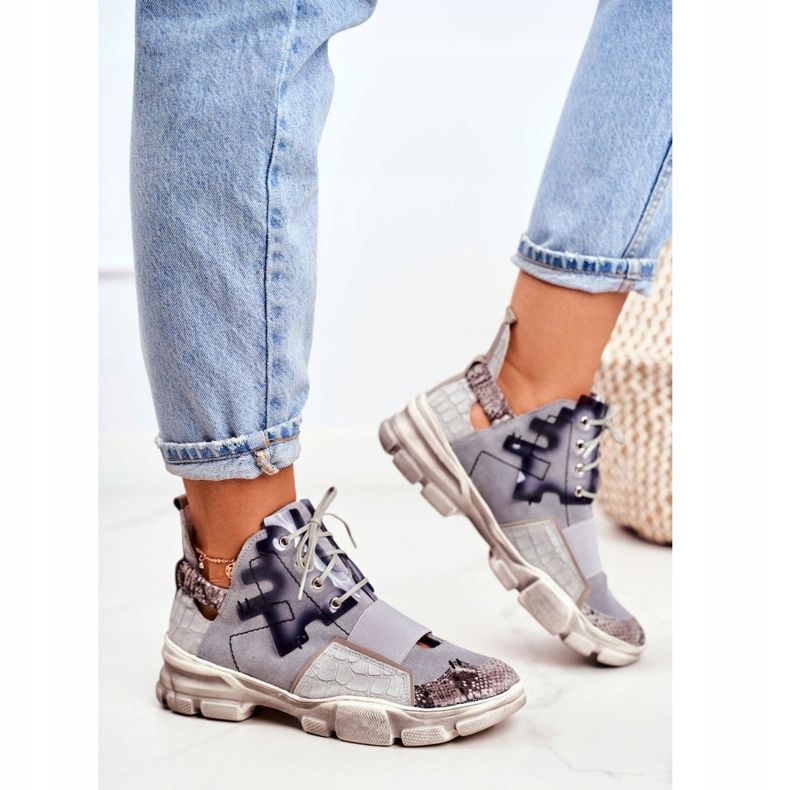 Kvinnors lädersneakers Maciejka 04423-13 grå 1