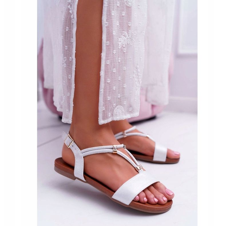 S.Barski Kvinnors platta sandaler med remmar och Cubic Zirconia Silver Madeline grå 1