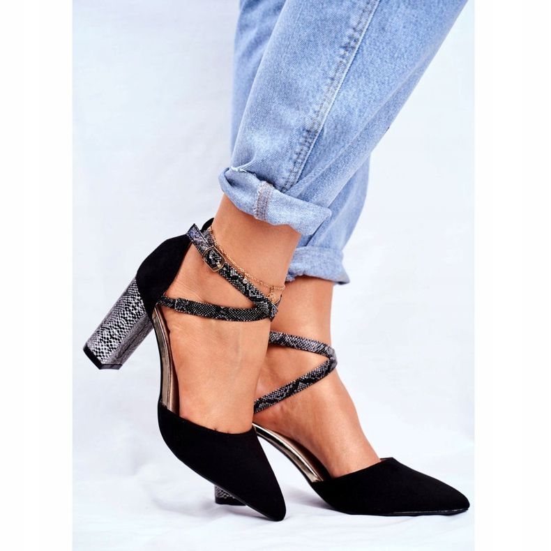 S.Barski Kvinnors pumpar på en häl orm svart tillsammans mångfärgad 1