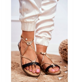 S.Barski Sandaler för kvinnor Flat Black and Gold Barski Samim svart gul 1