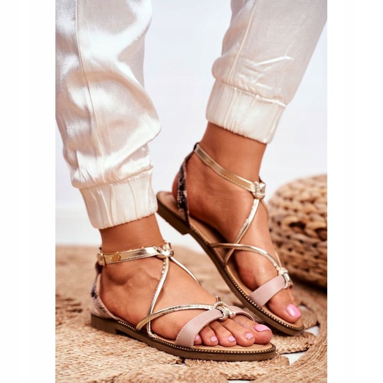 S.Barski Sandaler för kvinnor Flat Beige och guld Barski Samim gyllene 1