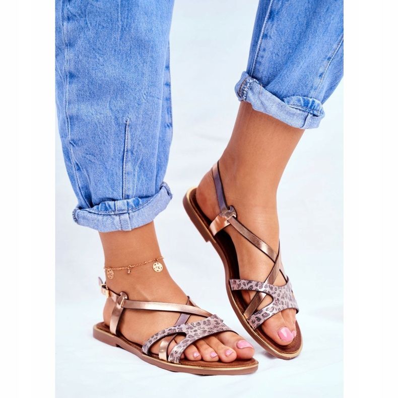 S.Barski Flat Sandaler för kvinnor Champagne Barski Lomba rosa gul 1