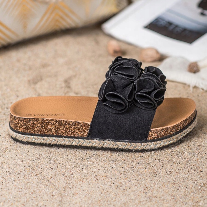 Bekväma tofflor med blommor VINCEZA svart 2