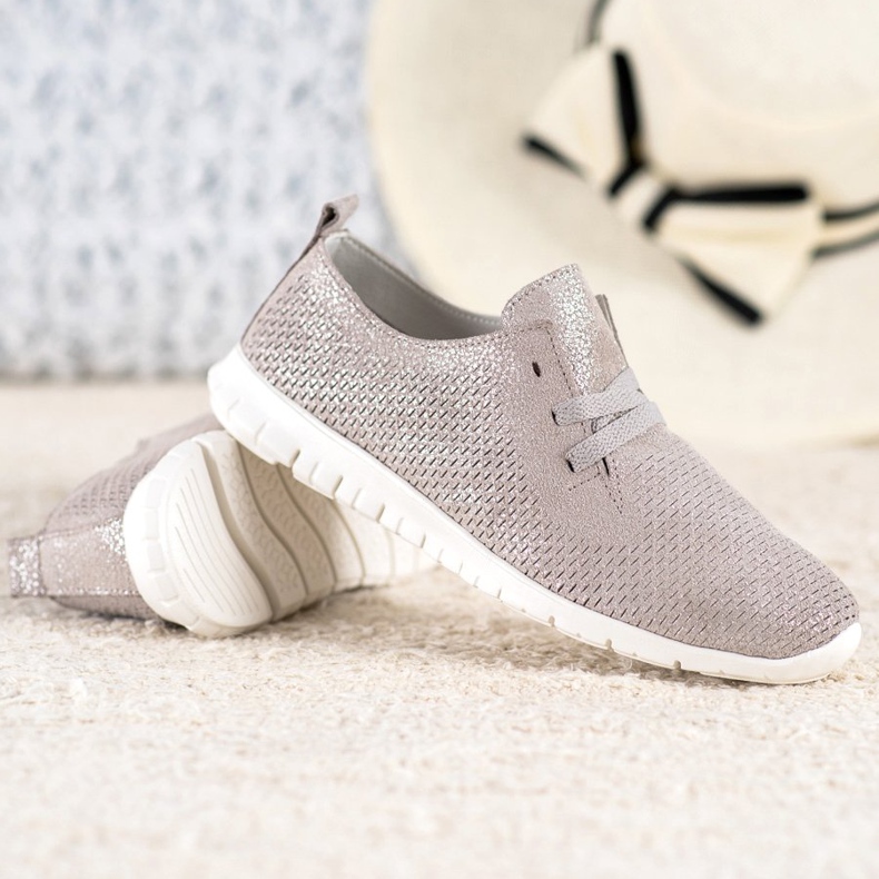 Läderskor med glitter VINCEZA beige 2