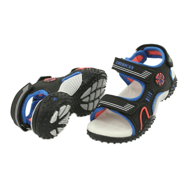 American Club Amerikanska HL20/20 läder innersula sandaler, svart/blå 3