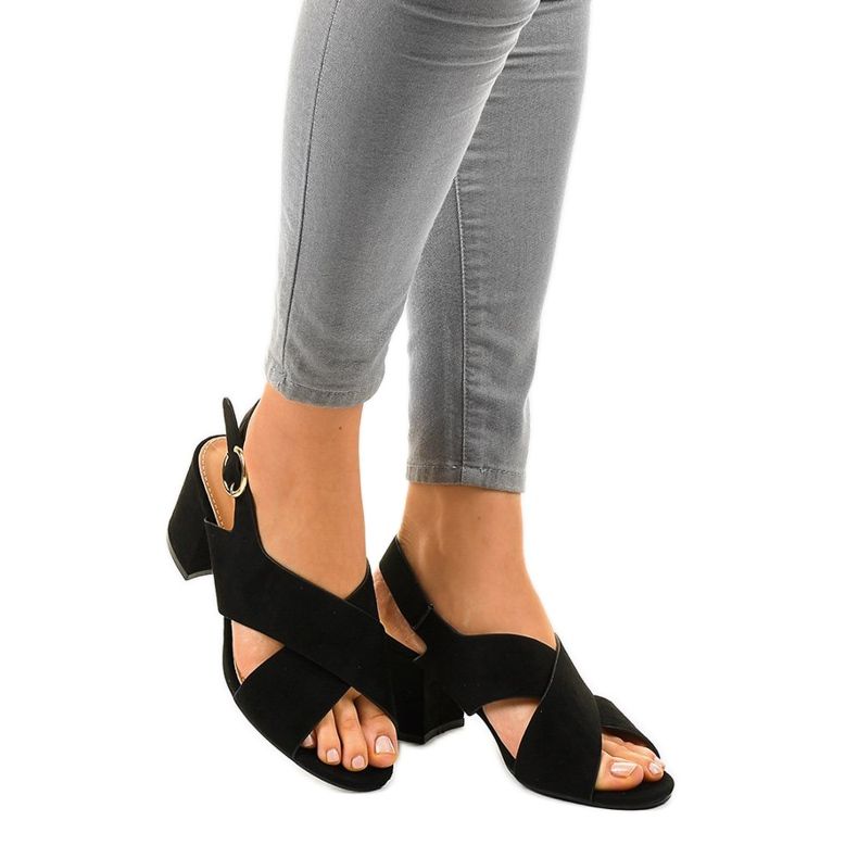 Svarta högklackade sandaler A305 mocka 1