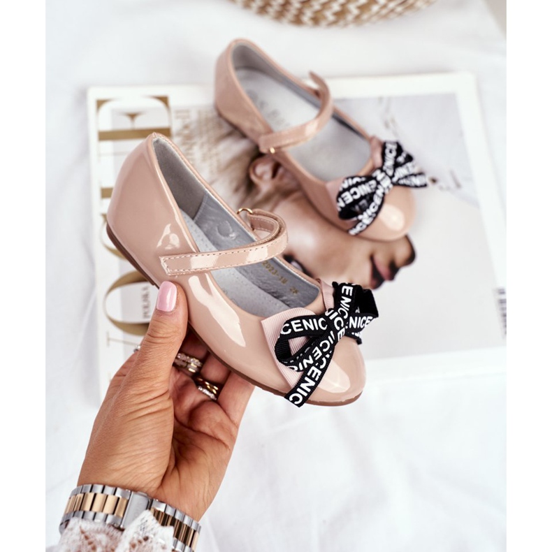 S.Barski Barns Beige Ballerinor med kardborrebandski Mindi 2