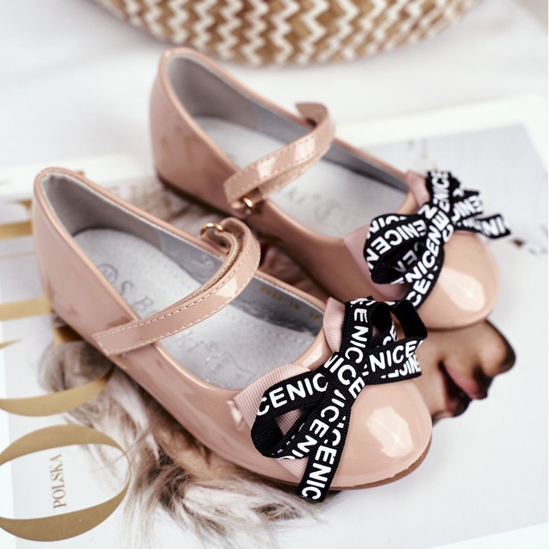 S.Barski Barns Beige Ballerinor med kardborrebandski Mindi 1