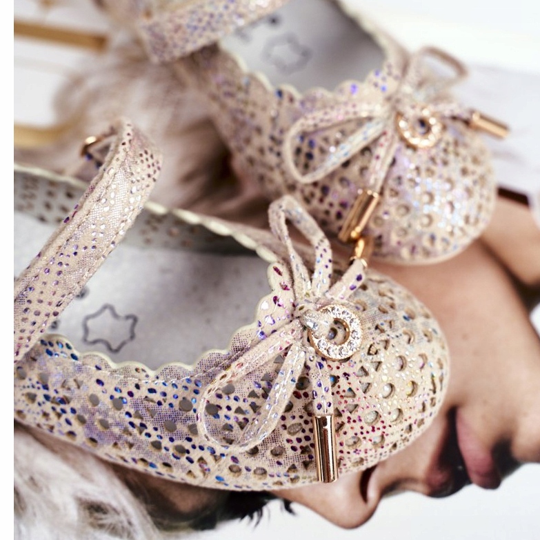 S.Barski Barns beige öppet ballerinor med kardborrebandski Remski 2