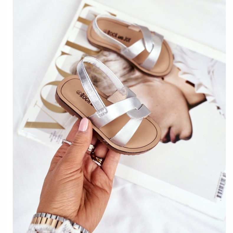 FRROCK Barnslip-on sandaler med elastiskt band Silver Bambino grå 2