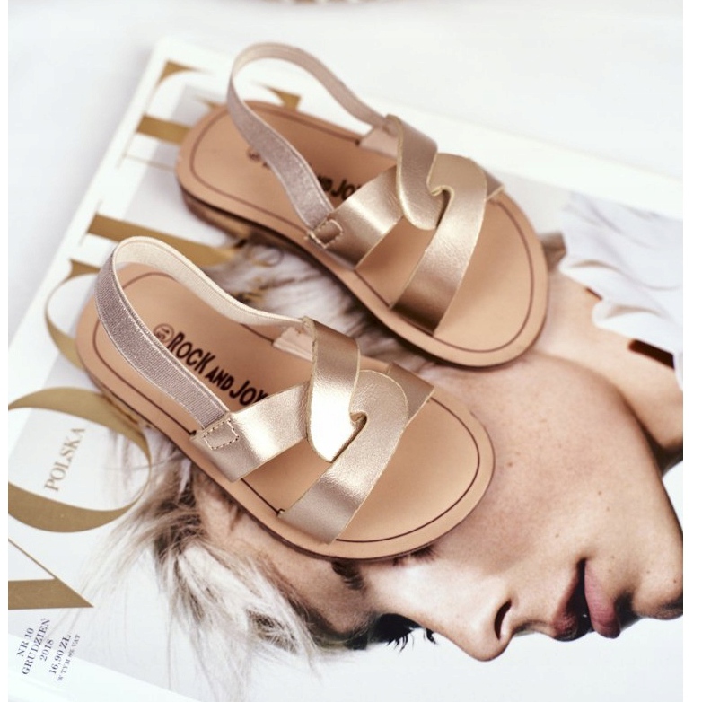 FRROCK Barnsandaler Slip på med ett elastiskt band Golden Bambino gyllene 2