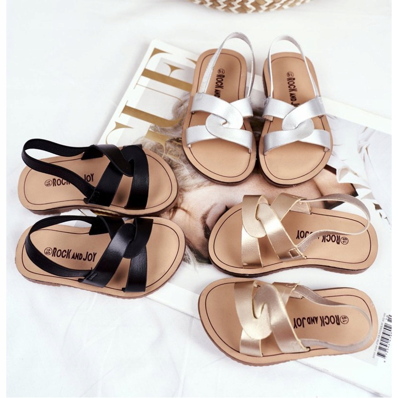 FRROCK Barnsandaler Slip på med ett elastiskt band Golden Bambino gyllene 1