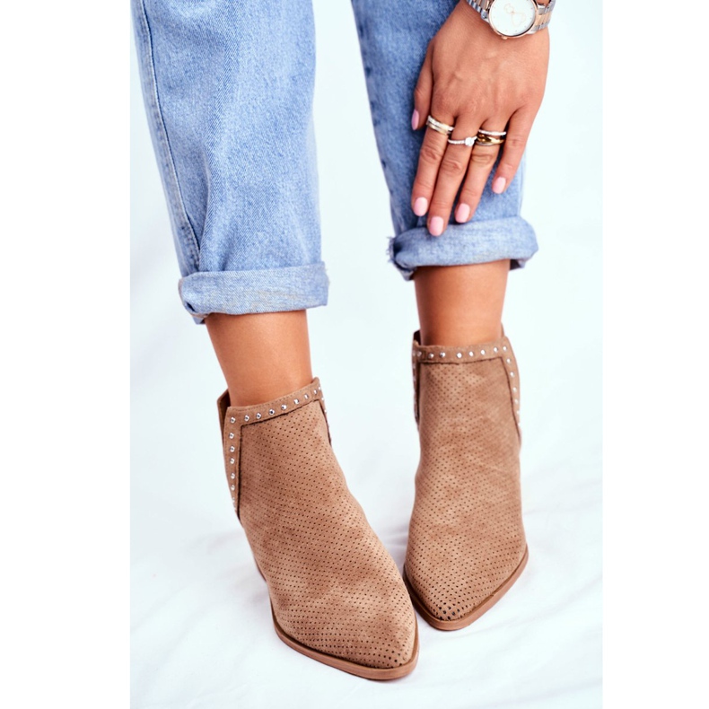 Bellucci Dam stövlar på hälen mocka Openwork Beige Margate 2