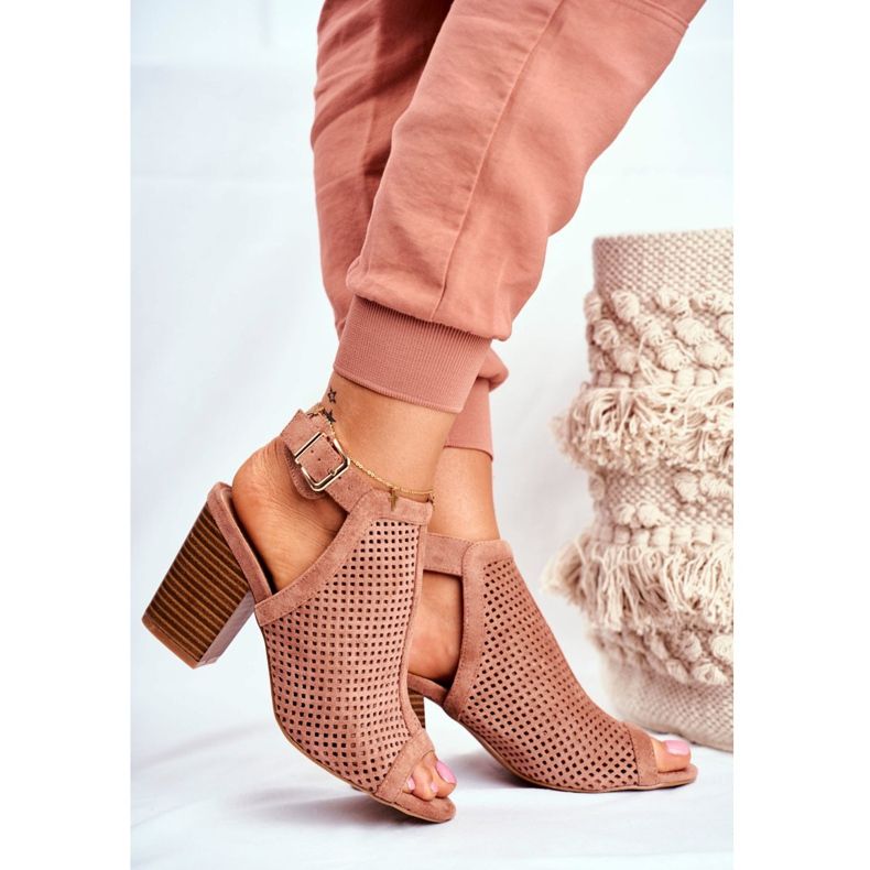 FB1 Kvinnors Openwork -stövlar Peep Toe Pink Paradise beige rosa 2