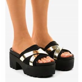 Svarta högklackade tofflor CL-3A309-42 gul 1