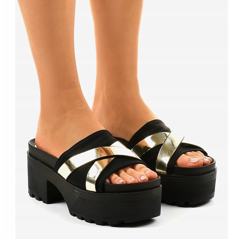 Svarta högklackade tofflor CL-3A309-42 gul 1