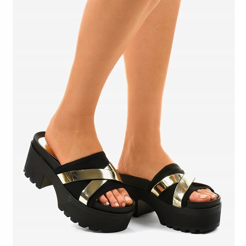 Svarta högklackade tofflor CL-3A309-42 gul 2