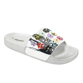 Silver tofflor med blommor D7659-3 grå 1