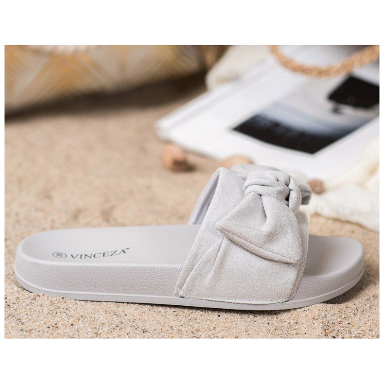 VINCEZA tofflor med rosett grå 2