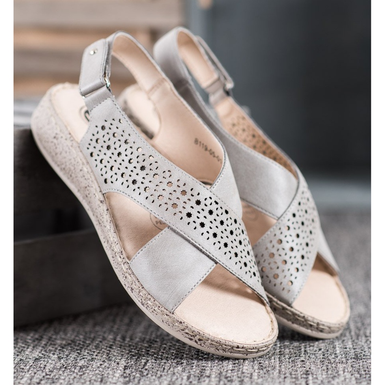 SHELOVET Bekväma kardborresandaler grå 2