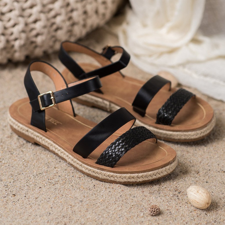 SHELOVET Flätade ekolädersandaler svart 2