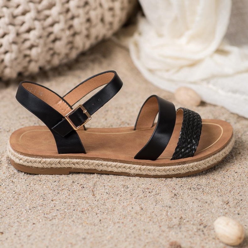 SHELOVET Flätade ekolädersandaler svart 1
