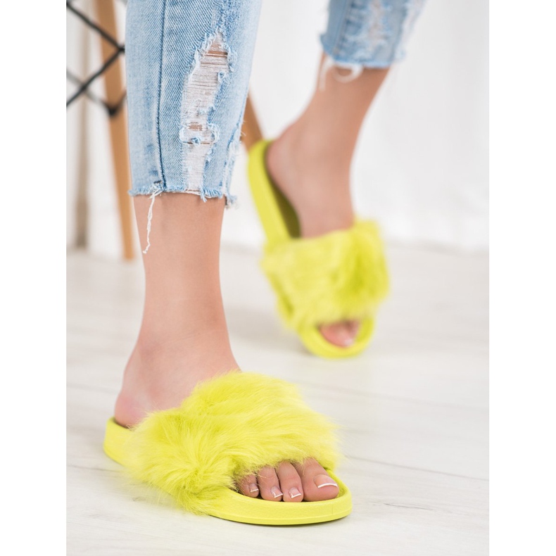 SHELOVET Gummi tofflor med päls mångfärgad grön 2