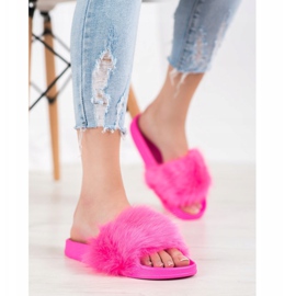 SHELOVET Gummi tofflor med päls rosa 1
