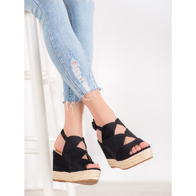 Small Swan Fashion Wedge Sandaler svart 1