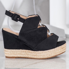 Small Swan Fashion Wedge Sandaler svart 2