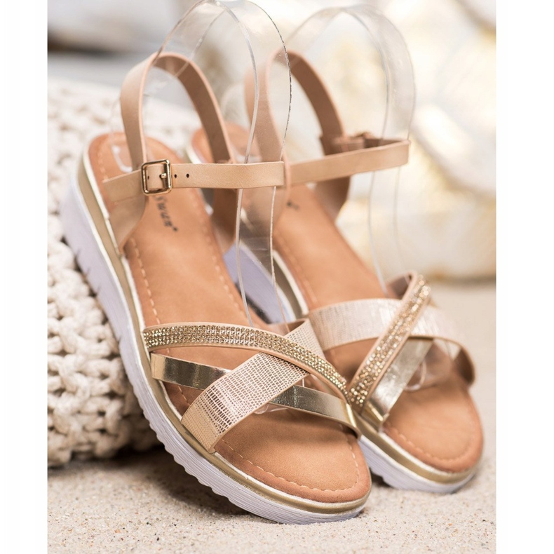 Small Swan Bekväma sandaler med cubic zirconia gyllene 1