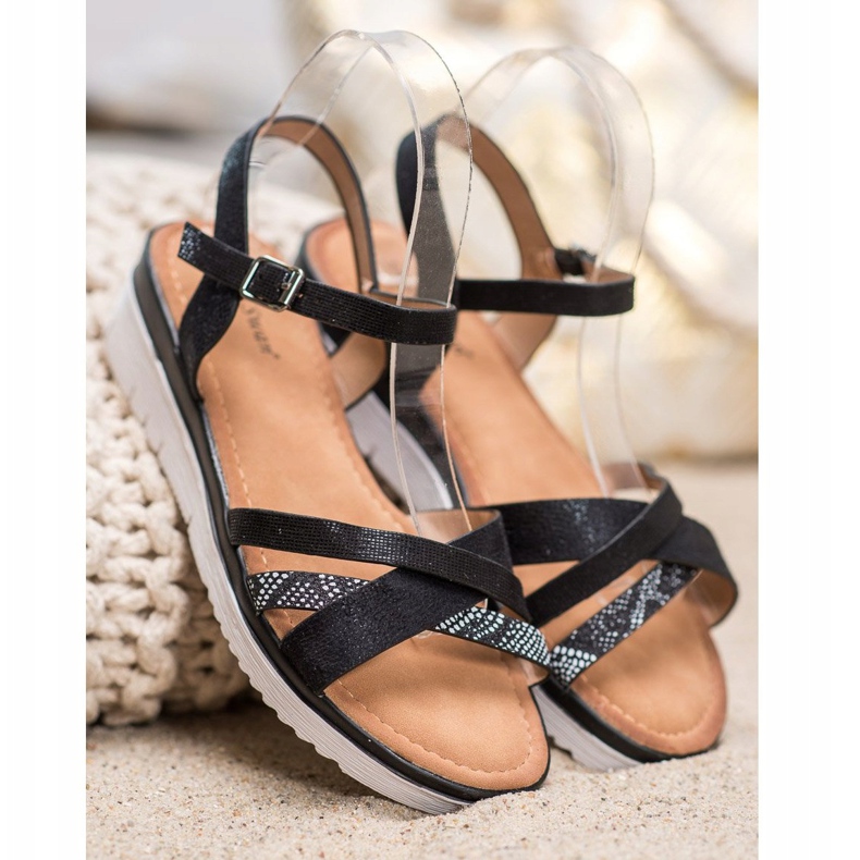 Small Swan Sandaler på låg kil svart 2