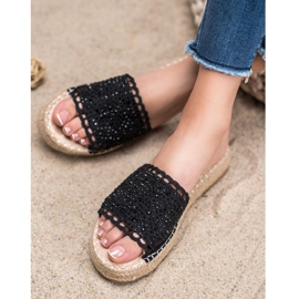 Small Swan Tofflor Med Kristaller svart 2