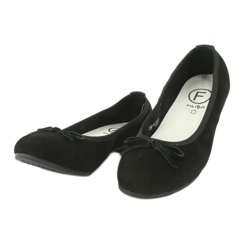 Filippo Svarta ballerinor i skinn med rosett 1