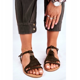 FJ1 Sandaler för kvinnor Flat Suede Boho Olive Lucami mångfärgad grön 2