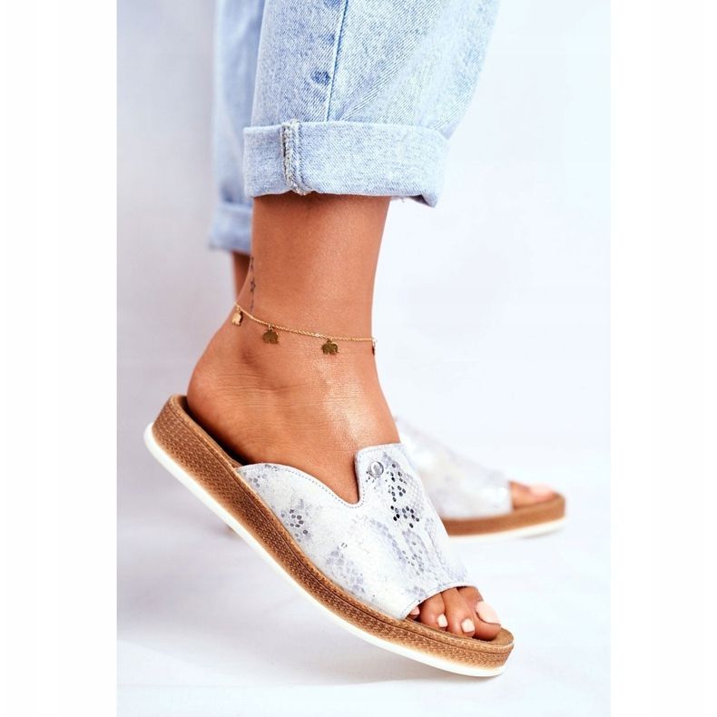 Eleganta kvinnors läder orm tofflor Nicole 2495 Pompey vit 1