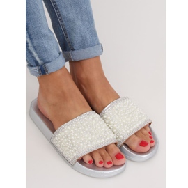 Silver tofflor med pärlor BG63 Silver grå 1