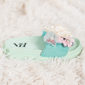 SHELOVET Mocka tofflor med blommor grön 2