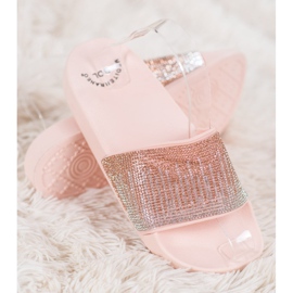 SHELOVET Bekväma tofflor med cubic zirconia rosa 1