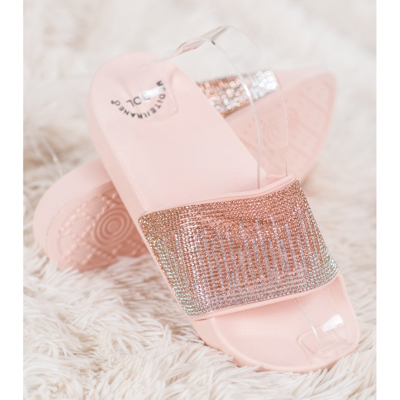 SHELOVET Bekväma tofflor med cubic zirconia rosa 1