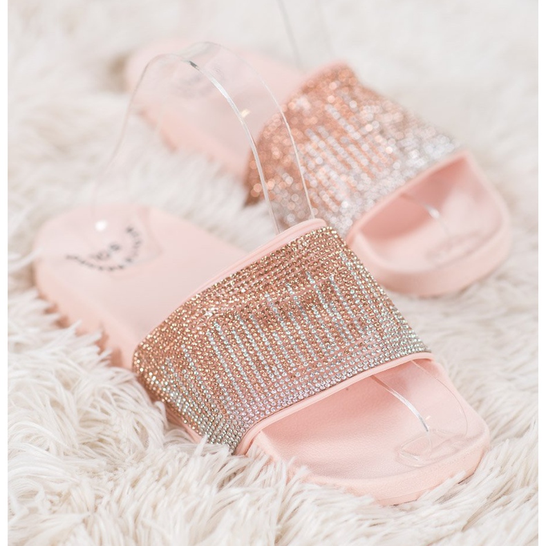 SHELOVET Bekväma tofflor med cubic zirconia rosa 2