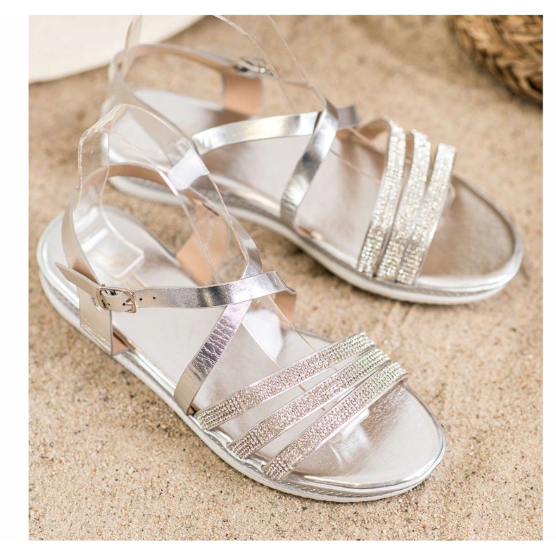 SHELOVET Bekväma silver sandaler grå 2