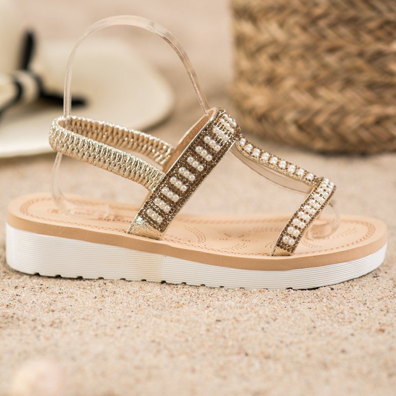 SHELOVET Slip-on sandaler med pärlor gul 2