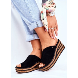 Kvinnor läder tofflor på kil Nicole 2559 Black Lemonade svart 2