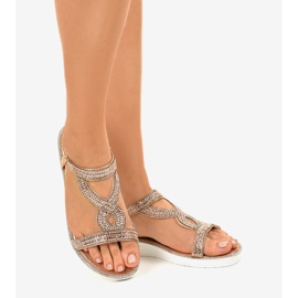 Champagne platta sandaler utsmyckade 127-88 rosa 2