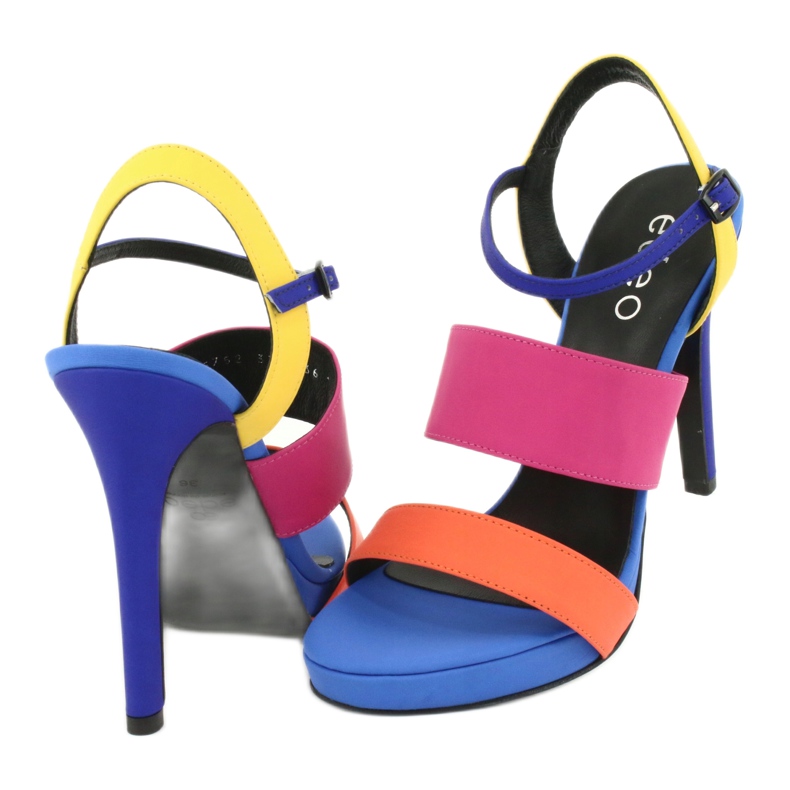 Höga lädersandaler på hälen Edeo 3338 blå orange rosa gul 2